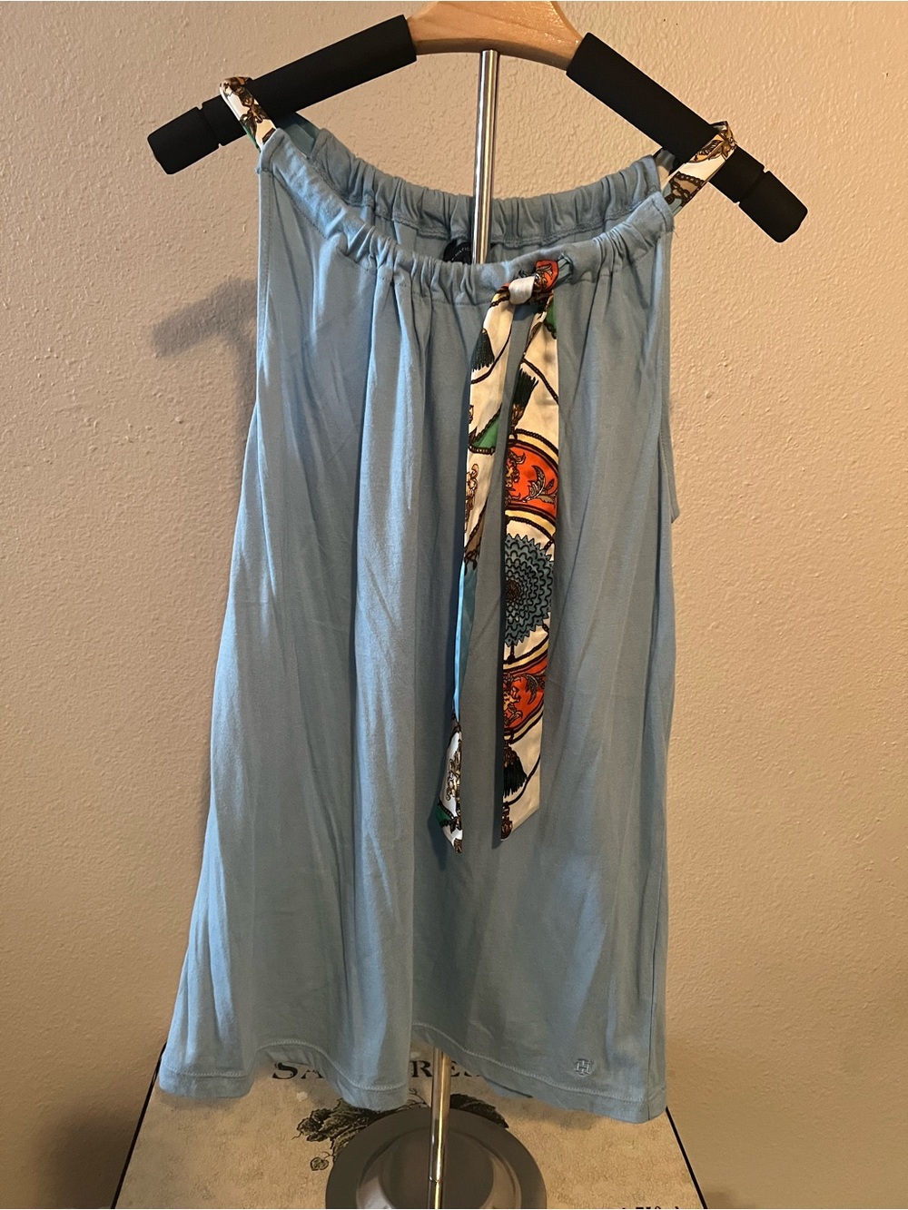 Tommy Hilfiger Light Blue Tank Top with Decorative Scarf Tie S